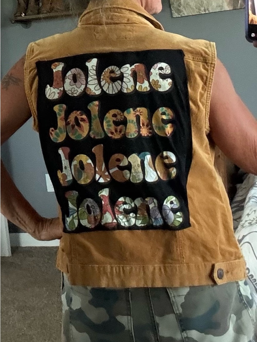Rust Brown corduroy Vest with Jolene T-shirt patch